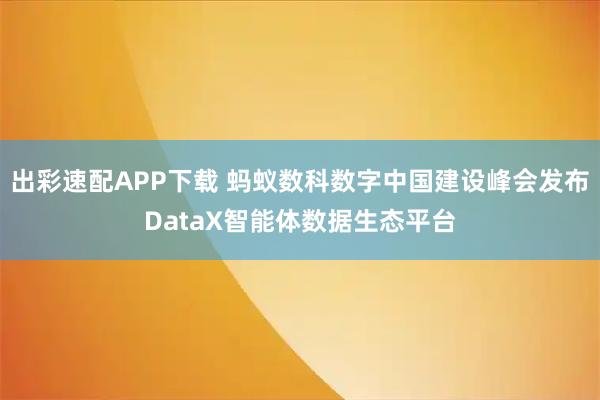 出彩速配APP下载 蚂蚁数科数字中国建设峰会发布DataX智能体数据生态平台